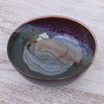 Ceramic cereal bowl, 'Happy Harvest' - Thai Blue and Red Ceramic Cereal Bowl