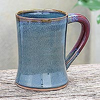 Thai Blue and Red Ceramic Mug,'Refreshed'