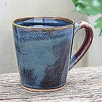 Taza de cerámica, 'Shoreline' - Taza de cerámica azul y roja hecha a mano