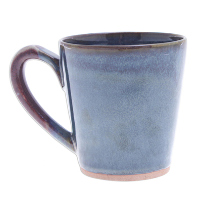 Ceramic mug, 'Shoreline' - Hand Made Blue and Red Ceramic Mug