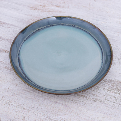 Plato llano de cerámica - Plato llano de cerámica azul hecho a mano