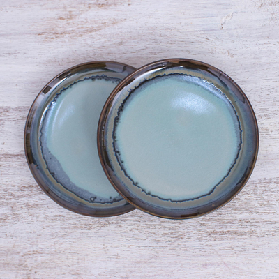 Platos de ensalada de cerámica, (par) - Platos de ensalada de cerámica índigo hechos a mano (par)