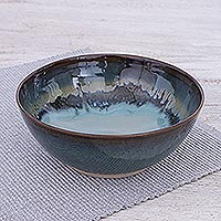 Ceramic soup bowl, 'Blue Crush' - Handmade Blue Ceramic Soup Bowl