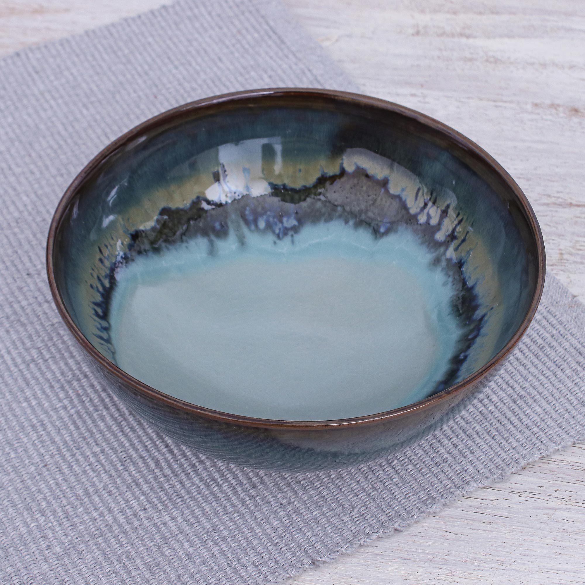 Handmade Blue Ceramic Soup Bowl Blue Crush NOVICA