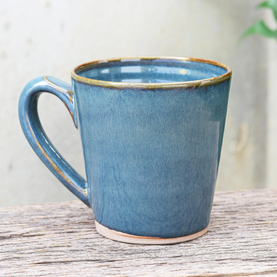 Taza de ceramica - Taza de cerámica azul artesanal hecha a mano de Tailandia