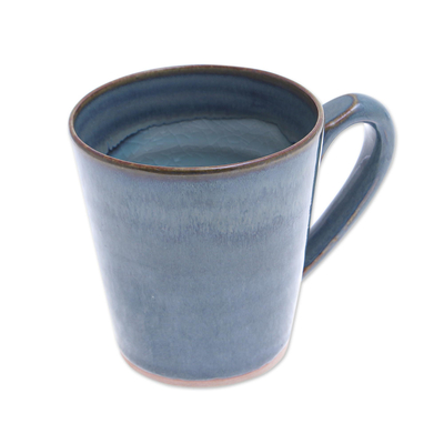 Ceramic mug, 'Blue Crush' - Artisan Crafted Blue Ceramic Mug from Thailand