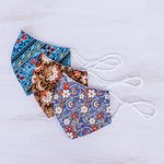 Cotton face masks, 'Thai Flora' (set of 3) - Hand Crafted Floral Cotton Face Masks (Set of 3)