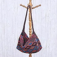 Cotton shoulder bag, 'Earthy Passion' - Hand Made Geometric-Motif Cotton Shoulder Bag