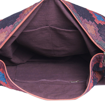 Cotton shoulder bag, 'Earthy Passion' - Hand Made Geometric-Motif Cotton Shoulder Bag