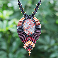 Macrame jasper pendant necklace, Bohemian Revolt