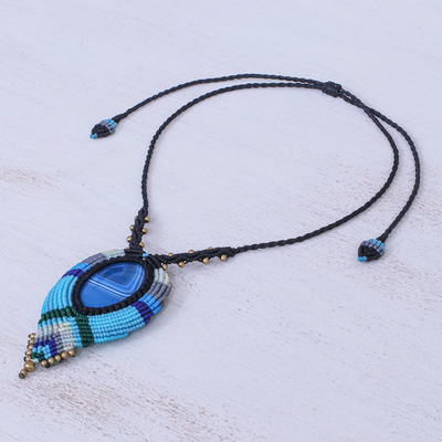 Makramee-Achat-Anhänger-Halskette - Handgeknüpfte Halskette aus Makramee-Achat und Messingperlen