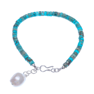 Cultured pearl charm bracelet, 'Sea Realm' - Cultured Freshwater Pearl and Silver Beaded Bracelet