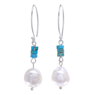 Cultured pearl dangle earrings, 'Sea Realm' - Cultured Pearl and Sterling Silver Dangle Earrings