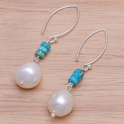 Aretes colgantes de perlas cultivadas - Aretes colgantes de plata esterlina y perlas cultivadas