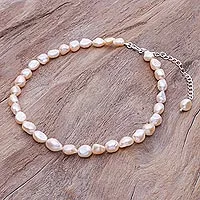 Cultured pearl choker necklace, Mermaid Gem in Peach