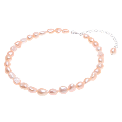 Cultured pearl choker necklace, 'Mermaid Gem in Peach' - Cultured Freshwater Pearl and Sterling Silver Choker