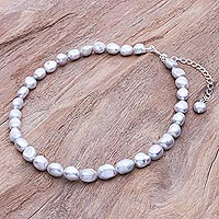 Cultured pearl choker necklace, Mermaid Gem in Grey