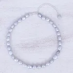 Cultured pearl choker necklace, 'Mermaid Gem in Grey' - Grey Cultured Freshwater Pearl Choker Necklace