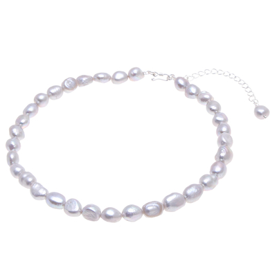 Cultured pearl choker necklace, 'Mermaid Gem in Grey' - Grey Cultured Freshwater Pearl Choker Necklace