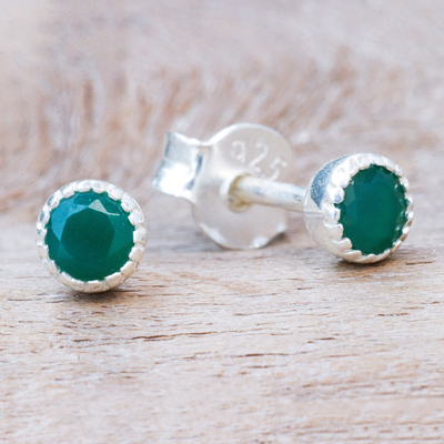 Onyx stud earrings, 'Petite Vert' - Green Onyx and Sterling Silver Stud Earrings