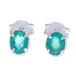 Onyx stud earrings, 'Green Sky' - Hand Crafted Onyx and Sterling Silver Stud Earrings