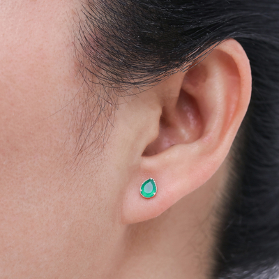 Onyx stud earrings, 'By the Dock' - Thai Green Onyx and Sterling Silver Stud Earrings