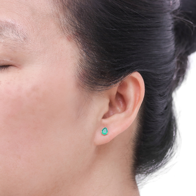 Onyx stud earrings, 'By the Dock' - Thai Green Onyx and Sterling Silver Stud Earrings