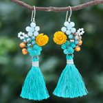 Quartz and cultured pearl dangle earrings, 'Candy Bouquet in Turquoise' - Quartz and Cultured Freshwater Pearl Dangle Earrings