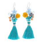 Quartz and cultured pearl dangle earrings, 'Candy Bouquet in Turquoise' - Quartz and Cultured Freshwater Pearl Dangle Earrings