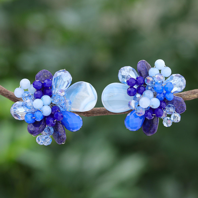 Multi-gemstone clip-on earrings, Solaris in Blue