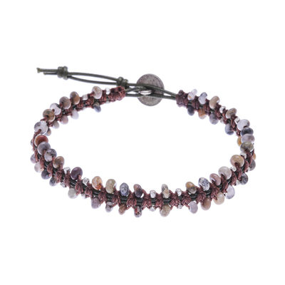 Hand Knotted Macrame Agate and Leather Cord Bracelet
