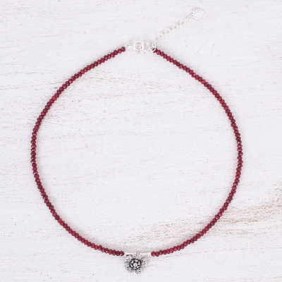 Quartz pendant necklace, 'Color Sense in Red' - Quartz and Karen Silver Pendant Necklace