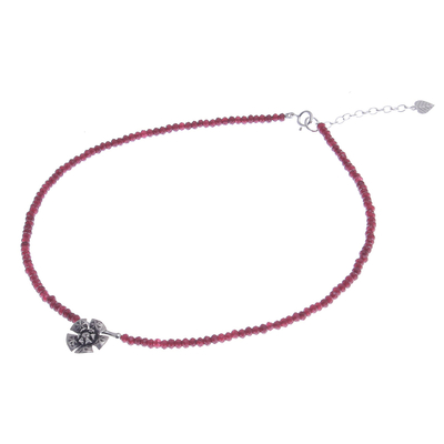 Quartz pendant necklace, 'Color Sense in Red' - Quartz and Karen Silver Pendant Necklace