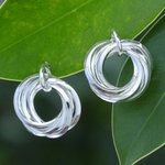 Sterling silver drop earrings, 'Silver Slice' - Hand Crafted Sterling Silver Drop Earrings