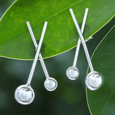 Sterling silver button earrings, 'Lollipop' - Artisan Crafted Sterling Silver Button Earrings