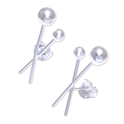 Sterling silver button earrings, 'Lollipop' - Artisan Crafted Sterling Silver Button Earrings