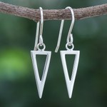 Sterling silver dangle earrings, 'Silver Arrowhead' - Thai Sterling Silver Triangle Dangle Earrings