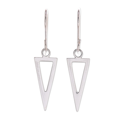 Sterling silver dangle earrings, 'Silver Arrowhead' - Thai Sterling Silver Triangle Dangle Earrings