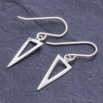 Sterling silver dangle earrings, 'Silver Arrowhead' - Thai Sterling Silver Triangle Dangle Earrings