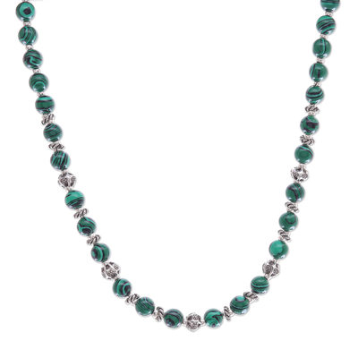 Magnesite beaded necklace, 'Green Grace' - Magnesite and Karen Silver Beaded Necklace