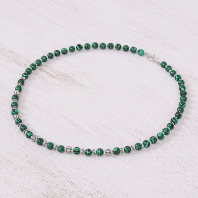 Magnesite beaded necklace, 'Green Grace' - Magnesite and Karen Silver Beaded Necklace