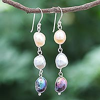 Cultured pearl dangle earrings , 'Candy Pearl' - Sterling Silver Cultured Pearl Dangle Earrings From Thailand