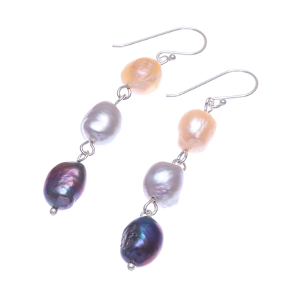 Cultured pearl dangle earrings , 'Candy Pearl' - Sterling Silver Cultured Pearl Dangle Earrings From Thailand