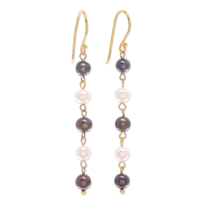 Gold-plated cultured pearl dangle earrings, 'Night Out' - Gold-Plated Sterling Silver Cultured Peal Dangle Earrings