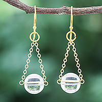 Gold-plated quartz dangle earrings, 'Clear Night Sky' - Gold-Plated Sterling Silver and Quartz Dangle Earrings