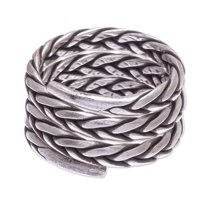 Sterling silver band ring, 'Weave and Spin' - Artisan Crafted Sterling Silver Band Ring