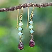 Featured review for Gold-plated amazonite and garnet dangle earrings, Summer River