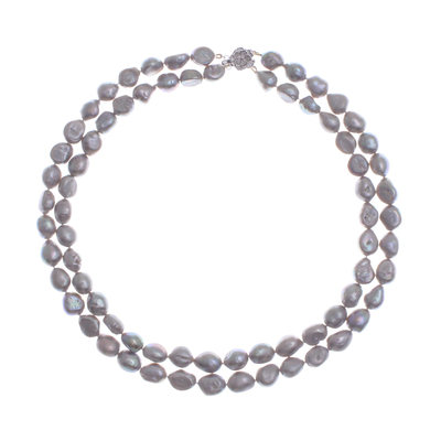 Cultured pearl strand necklace, 'Grey Mermaid' - Grey Cultured Pearl and Sterling Silver Necklace