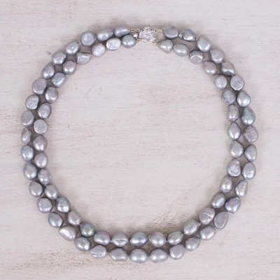 Cultured pearl strand necklace, 'Grey Mermaid' - Grey Cultured Pearl and Sterling Silver Necklace