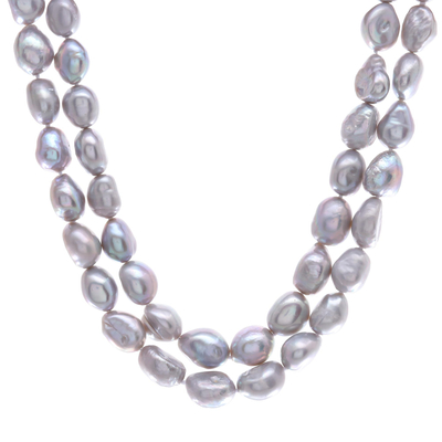 Halskette aus Zuchtperlensträngen - Halskette aus grauen Zuchtperlen und Sterlingsilber